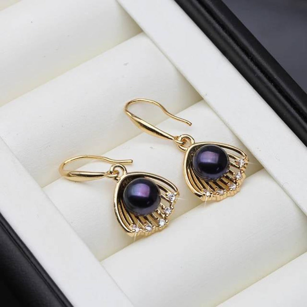 Designer Genuine Freshwater "Pearl in Shell" Dangle Earrings in Gold-1